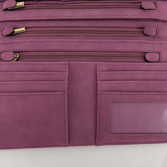 Francesca's Travel Wallet Laser Cut Design Purple Gold Clutch Style - Picture 9 of 12